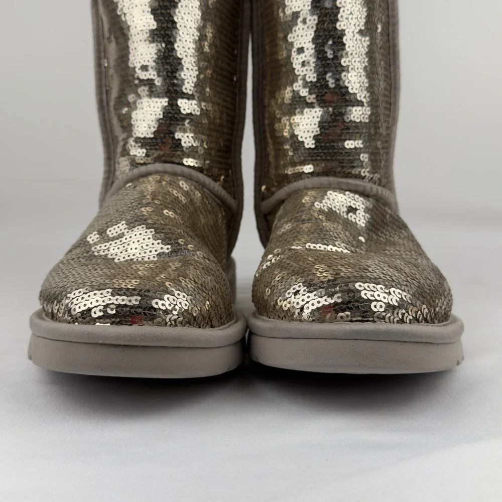 UGG Classic Short Sequin Sparkle Boots Silver Womens US 5